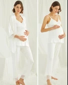 Monamise 18433 Ekru Hamile Lohusa 3 Lü Pijama  Sabahlık Tk - 1