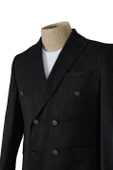 Cengiz İnler Armürlü Dik Çizgili Kruvaze Slim Fit Erkek Takım Elbise - 3
