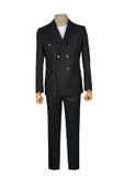 Cengiz İnler Armürlü Dik Çizgili Kruvaze Slim Fit Erkek Takım Elbise - 5