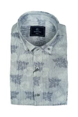 Cengiz İnler Standart Yaka Çizgili Palmiye Desen Slim Fit Erkek Pamuk Gömlek - 1