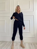 Kadın Kapüşonlu Paçası Lastikli Eşofman Takımı Siyah - 7