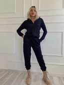 Kadın Kapüşonlu Paçası Lastikli Eşofman Takımı Siyah - 6