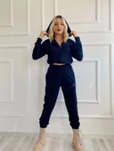 Kadın Kapüşonlu Paçası Lastikli Eşofman Takımı Siyah - 1