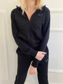 Kadın Kapüşonlu Paçası Lastikli Eşofman Takımı Siyah - 3