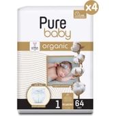 Pure Baby Organik Pamuklu Cırtlı Bez Tekli Paket 1 Numara Yenidogan 256 Adet (64x4 paket) thumbnail 2