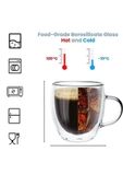 Çift Cidarlı Bardak Cam Kupa 310 ml Ev Ofis Espresso Kahve Fincanı Borosilikat Kulplu Çay Bardağı - 2