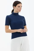 Tam Balıkçı Yaka Kısa Kollu Triko Kazak - Lacivert thumbnail 3