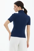 Tam Balıkçı Yaka Kısa Kollu Triko Kazak - Lacivert thumbnail 4