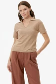 Polo Yaka Kısa Kol Triko Kazak - Bej thumbnail 1