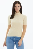 Tam Balıkçı Yaka Kısa Kollu Triko Kazak - Krem thumbnail 1