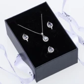 Damla Model Mistik Topaz Taşlı 925 Ayar Gümüş Kadın Üçlü Set - 2