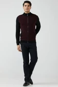 Erkek Fermuarlı Cepli Triko Ceket - Siyah - Bordo thumbnail 1