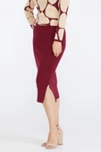 Kadın Yırtmaçlı Triko Etek - Bordo - 3