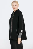 Toka Detaylı Fermuarlı Kadın Triko Ceket - Siyah - Gri thumbnail 3