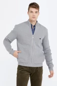 Nakış Detaylı Cepli Erkek Triko Ceket - Açık Gri - 1
