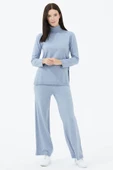 Tam Balıkçı Yaka Kazak Pantolon Triko Takım - Mavi - 1
