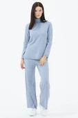 Tam Balıkçı Yaka Kazak Pantolon Triko Takım - Mavi - 2