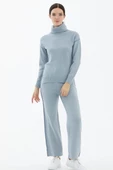 Tam Balıkçı Yaka Kazak Pantolon Triko Takım - Mavi - 1