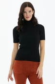 Tam Balıkçı Yaka Kısa Kollu Triko Kazak - Siyah thumbnail 1