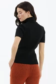 Tam Balıkçı Yaka Kısa Kollu Triko Kazak - Siyah thumbnail 4