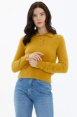 Polo Yaka Patlı Düğmeli Triko Kazak - Hardal thumbnail 1
