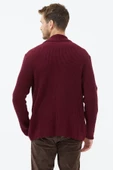 Şal Yaka Düğmeli Triko Hırka - Bordo - 4