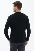 Polo Yaka Düğmeli Triko Kazak - Siyah thumbnail 3