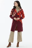 Geniş Polo Yaka Desenli Triko Hırka - Bordo - 2