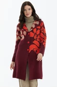 Geniş Polo Yaka Desenli Triko Hırka - Bordo - 1