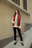 İçi Peluş Kürklü Kapüşonlu Kapitone Yelek - Bordo - 1
