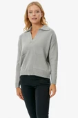 Polo Yaka Cepli Triko Kazak - Açık Gri thumbnail 1