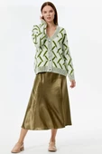 Geometrik Desenli Triko Hırka - Kemik - Yeşil thumbnail 5