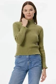 Yarım Balıkçı Düğmeli Derbili Triko Kazak - Yeşil thumbnail 1