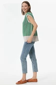 Kazayağı Desenli Triko Süveter - Bej-Yeşil thumbnail 3