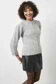Pullu Fermuarlı Triko Hırka - Gri thumbnail 2