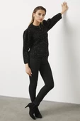 Pullu Fermuarlı Triko Hırka - Siyah thumbnail 3