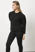 Pullu Fermuarlı Triko Hırka - Siyah thumbnail 2