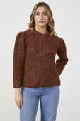 Pullu Fermuarlı Triko Hırka - Kahve thumbnail 1