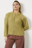 Pullu Fermuarlı Triko Hırka - Hardal thumbnail 1