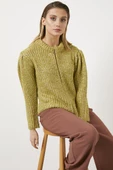 Pullu Fermuarlı Triko Hırka - Hardal thumbnail 5