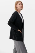 V Yaka Cepli Kadın Triko Ceket - Siyah thumbnail 3