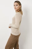 Sıfır Yaka Omuzları Düğmeli Triko Kazak - Açık Bej thumbnail 4
