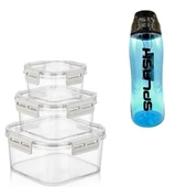 BUFFER® Deprem Pratik Mutfak Kiti-3 3'lü Pratik Silikon Contalı Saklama Kapları+ 2x Su Matarası thumbnail 2