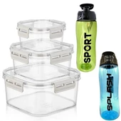 BUFFER® Deprem Pratik Mutfak Kiti-3 3'lü Pratik Silikon Contalı Saklama Kapları+ 2x Su Matarası thumbnail 6