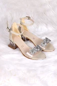 Kiko Kids Yangu Vakko Taşlı Kız Çocuk 3 Cm Şeffaf Topuklu Sandalet Abiye Ayakkabı Altın - 3