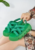 Çapraz Bağlı Neon Yeşil Ortopedik Taban Kadın Sandalet thumbnail 3
