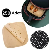 BUFFER® 250 Adet Tek Kullanımlık Delikli Kare ve Airfryer Yuvarlak Model Pişirme Matı Siyah 23cm - 1