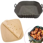 BUFFER® Kare Model Gri Pişirme Matı 20 Cm Ve 100 Adet Kullan-At Pişirme Kağıdı Delikli Kare Model - 1