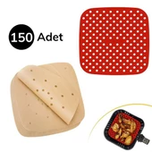 BUFFER® 150 Adet Kullan-At Delikli Kare Model Pişirme Kağıdı Ve Kare Kırmızı Pişirme Matı 21,5Cm - 1