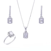 4-6 mm Baget Taşlı 925 Ayar Gümüş Kadın Takı Seti - 1